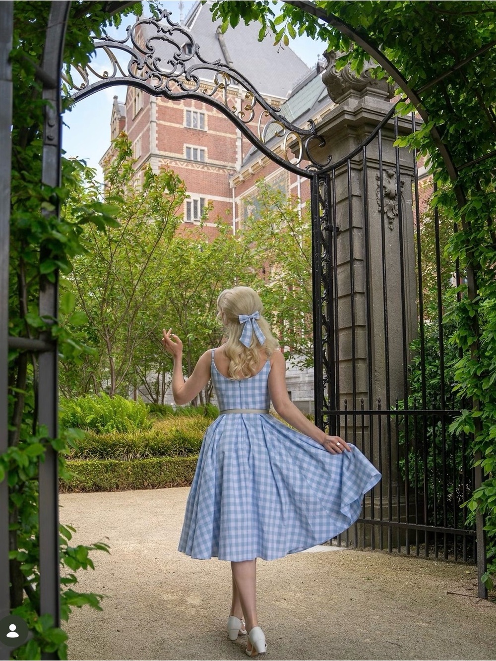 Classic Blue Gingham Dress with Square Neck